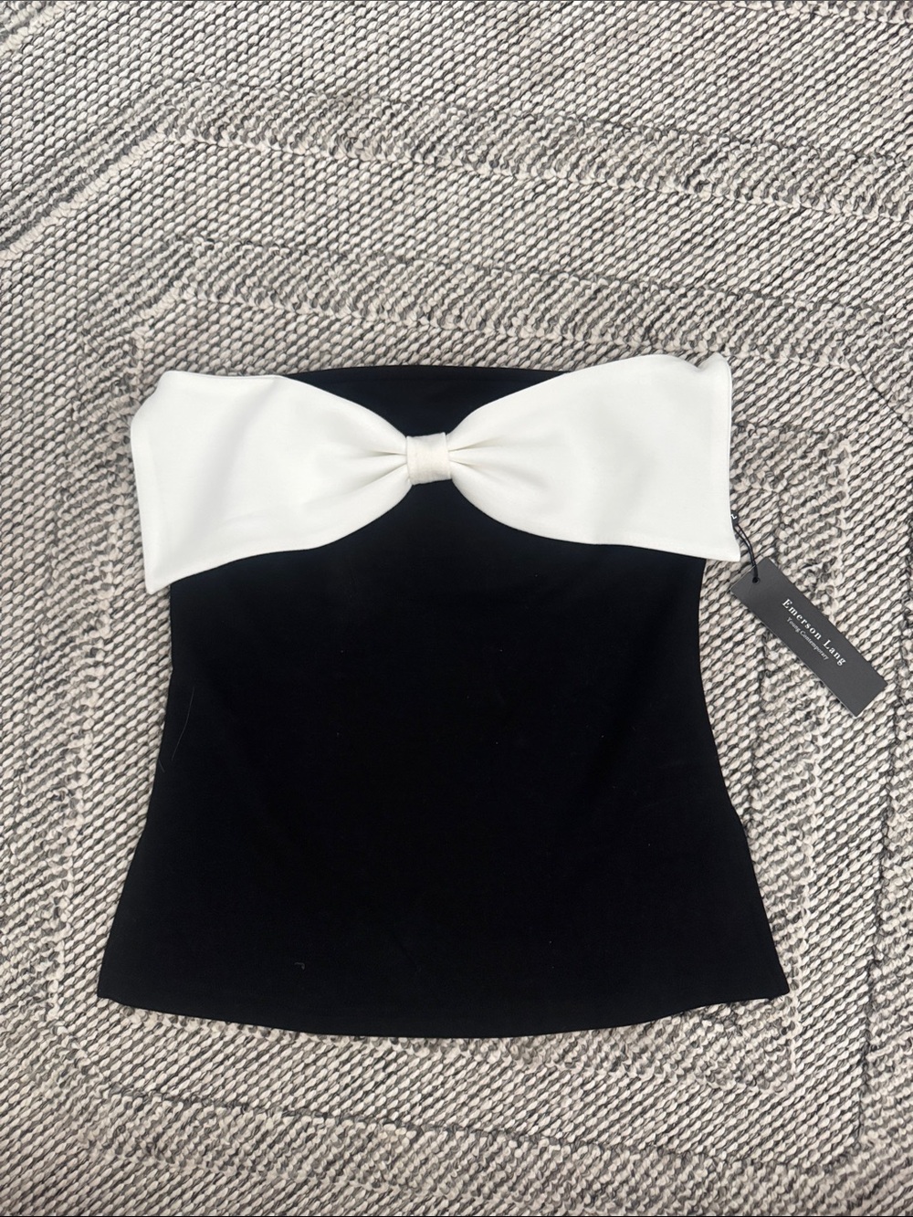 Strapless Black Top with White Bow Accent